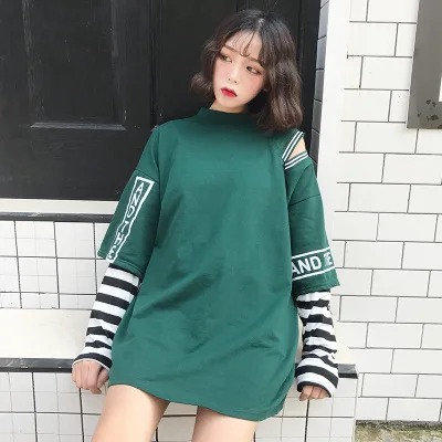 Футболка Femme 2018 весенняя одежда женские корейские Ulzzang Harajuku полосатые рукава