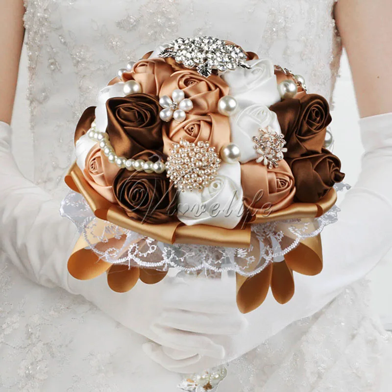 Великолепный свадебный букет для невесты Шелковый цветочный с жемчугом
