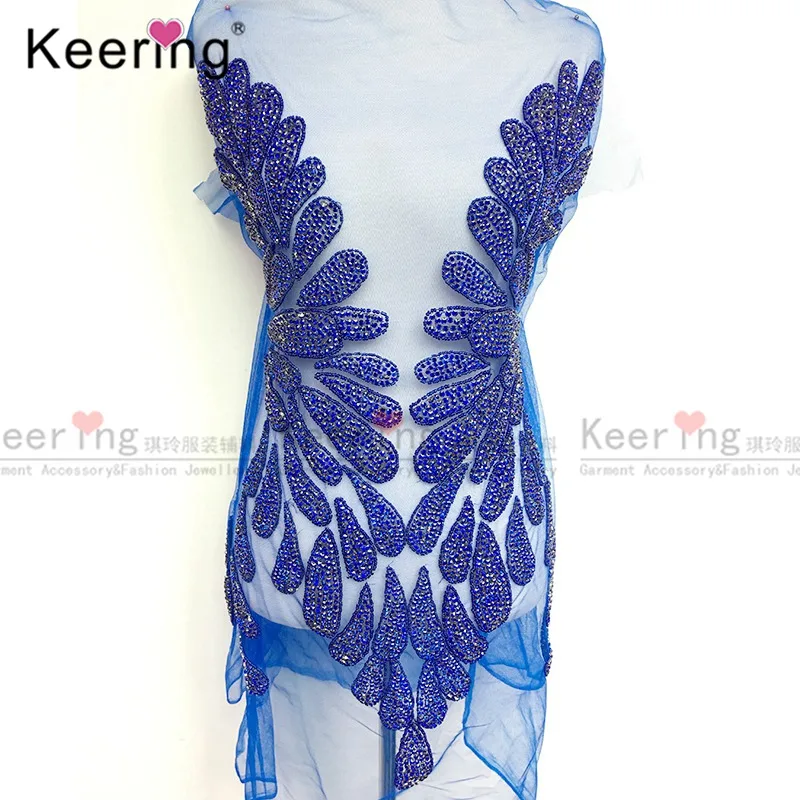 royal blue and blue Сексуальная звезда с дизайном ручная работа стразы аппликация лифа для платья патч. WDP-129 - Цвет: royal blue and blue