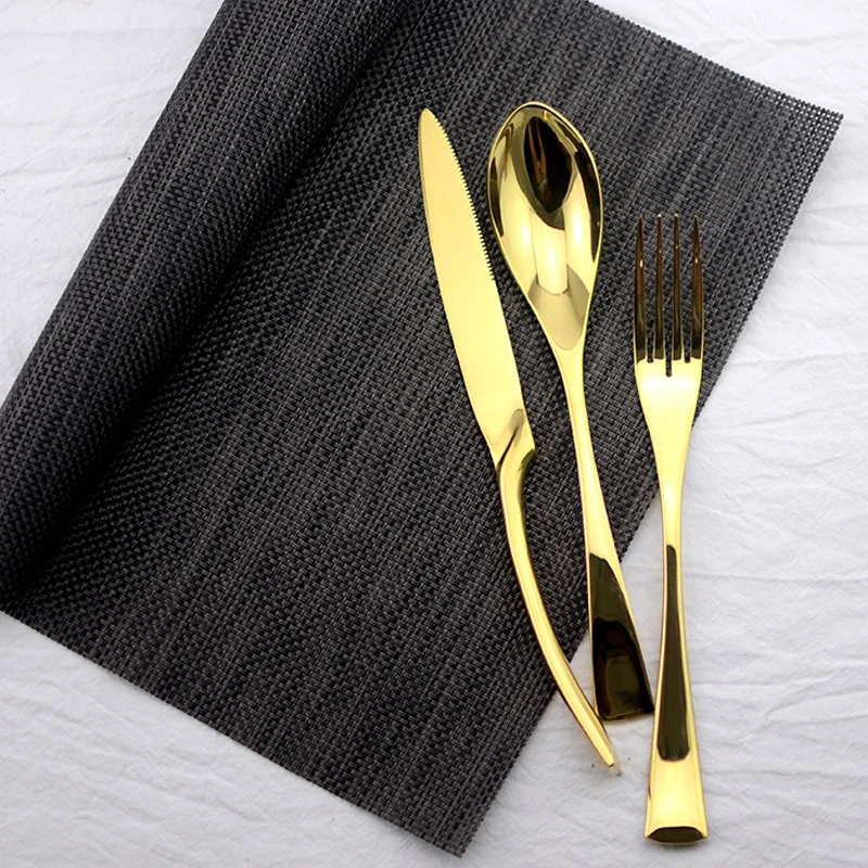 

24 Pieces Golden Dinner Set Wedding Travel Cutlery Set 18/8 Stainless Steel Dinner Knife Fork Scoops Kaya Gold Silverware Set