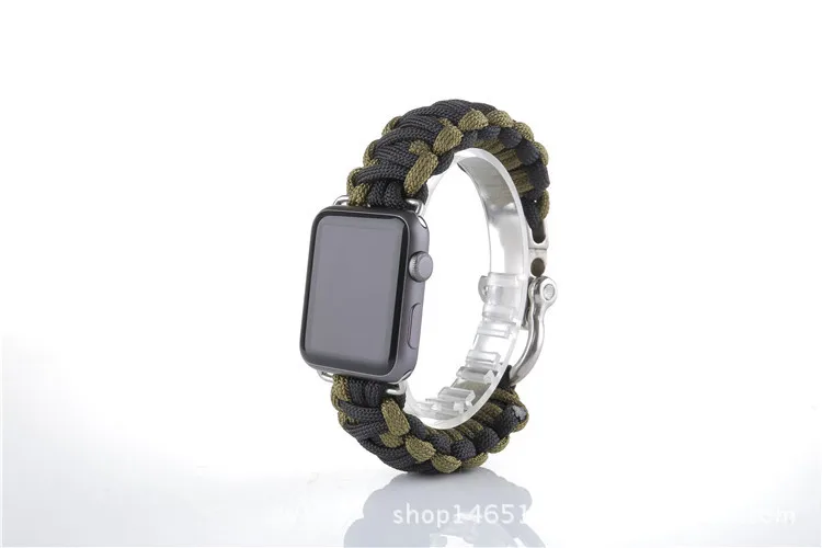 38/42 мм наручных часов iWatch, ремешок с адаптеры для сим-карт нейлоновая веревка выживание, браслет, ремешок для наручных часов, Повседневное Спортивная Apple часы-ремешки Армейский зеленый