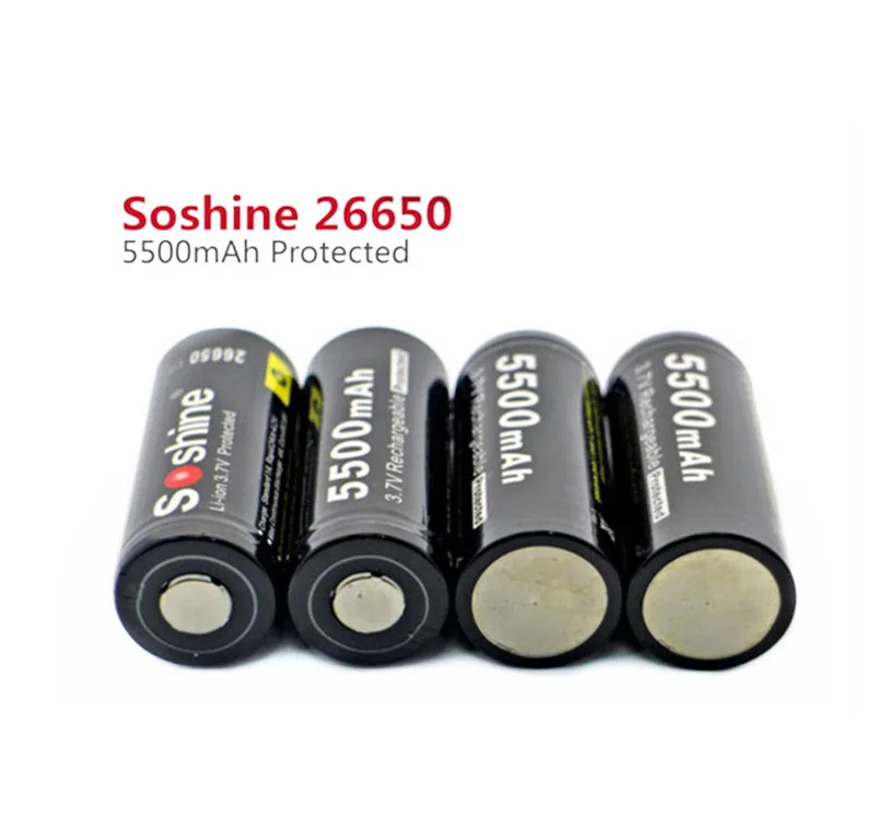Soshine 3 7 V 5500mAh 26650 Аккумулятор Защищенный перезаряжаемый литий ионный аккумулятор