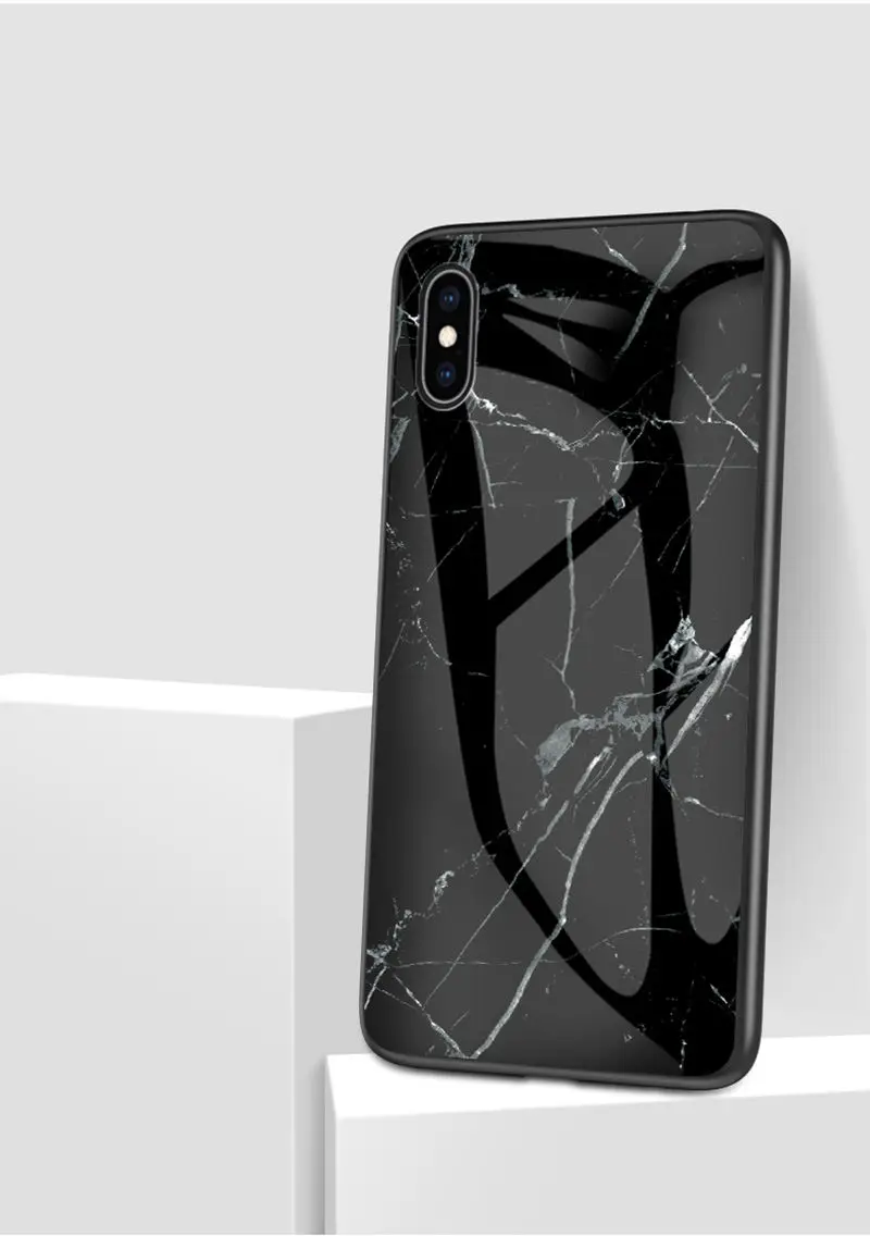 Серебристый Роскошный Мраморный стеклянный чехол для телефона s для iPhone X XS Max XR, чехол с мягкими краями из закаленного стекла для iPhone 8, 7, 6, 6s Plus, 8 Plus, чехол - Цвет: Серебристый