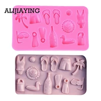 m0427 1pcs summer beach sun slipper glasses swimsuit shorts silicone mold diy party cake decorating tools
