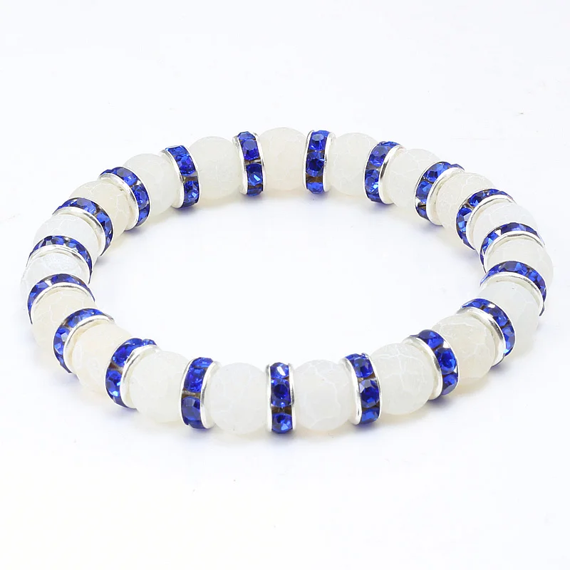 Sliver Blue Shshd натуральный камень браслет белый розовый синий горный хрусталь Шарм Кристалл бисером браслеты и браслеты для женщин модные эластичные украшения - Окраска металла: Sliver Blue