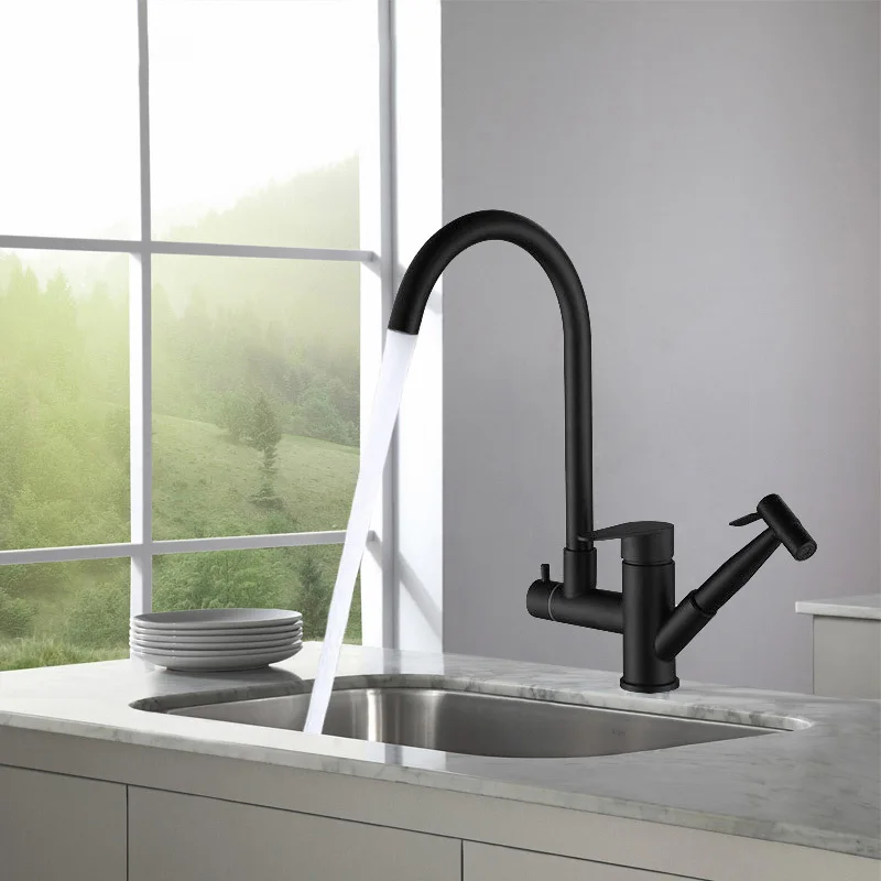 

Modern Bathroom Sink Faucet Kitchen Black Pull Hot And Cold Water Universal Copper Rotating Kitchen Bathroom Basin Mixer Tap Bas
