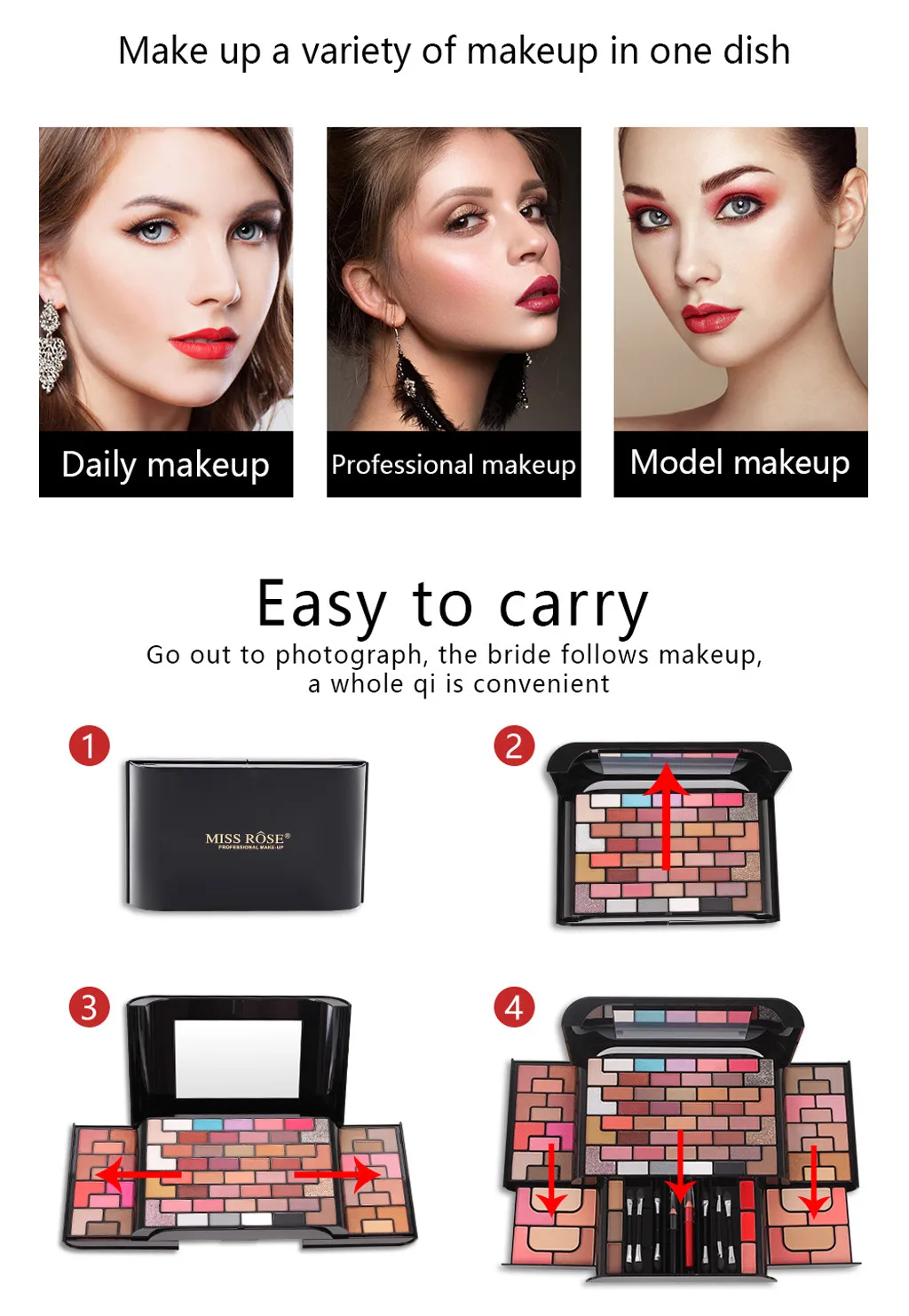 New MISS ROSE Eye Shadow Palette Cosmetic Concealer Cream Makeup Set Makeup Blush Powder Lipstick With Brush 0625#30