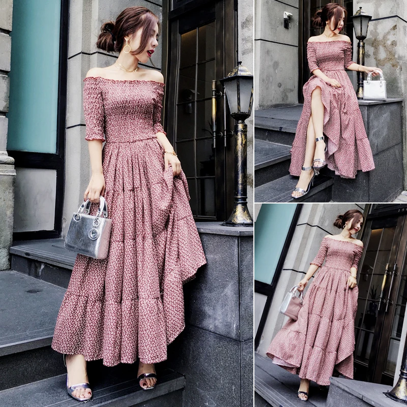 Женское платье миди с воротником лодочкой Элегантное летнее принтом 2017|dress