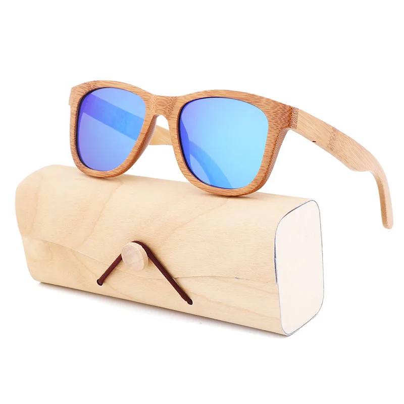 Blue Wooden box Модная световая коробка бамбуковые деревянные поляризованные солнцезащитные очки для мальчиков и девочек ручной работы деревянные бамбуковые солнцезащитные очки синий/зеленый/желтый - Цвет линз: Blue Wooden box
