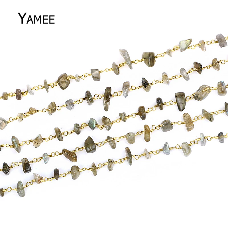 

Wholesale 5 Meters Fashion Irregular Labradorite Beaded Chains 0.6mm Pure Copper Wire Wrapped Chain For Women DIY Chain Jewelry