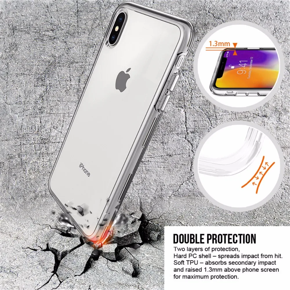 Crystal Clear Жесткий Чехол для iPhone XS Max X 6 S 7 8 плюс + крышка Броня прозрачная сзади