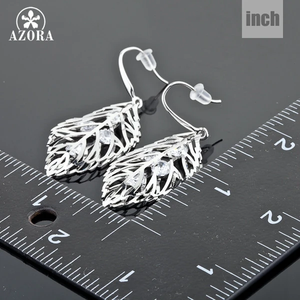 AZORA The Leaves White Gold Color Stellux Austrian Crystal Drop Earrings TE0040 | Dangle