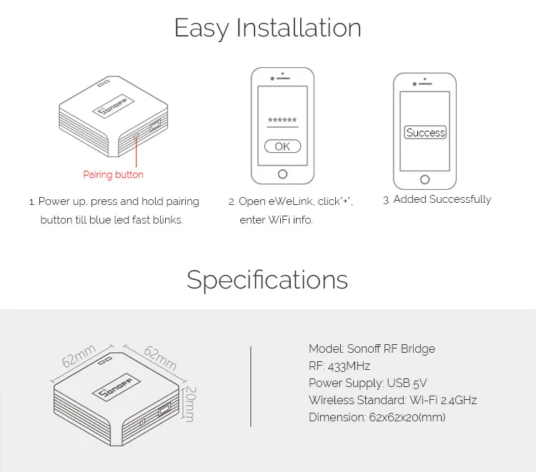 SONOFF RF Bridge Wifi 433 МГц беспроводной пульт дистанционного управления умный домашний