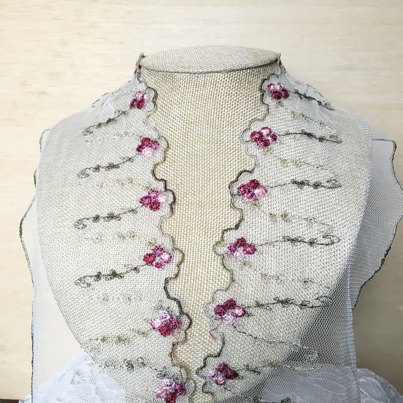 

Top Quality 9.5cm wide 15yards/lot 3D flower embroidery mesh lace fabric trims for decoration