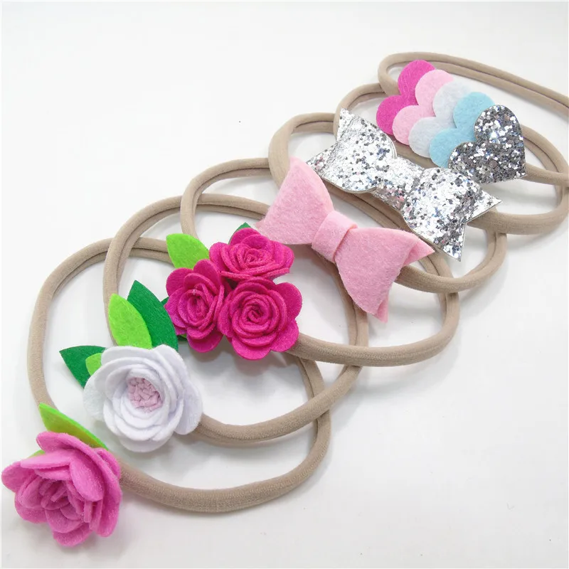 20 шт./лот войлочный цветок для новорожденных детей ясельного возраста с зелеными