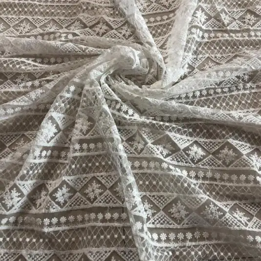 2 ярда нигерийские кружевные ткани для свадебного платья Off White Африканский шнур кружева ткани высококачественное гипюровое кружево сетка хлопок материал - Цвет: 13 mesh