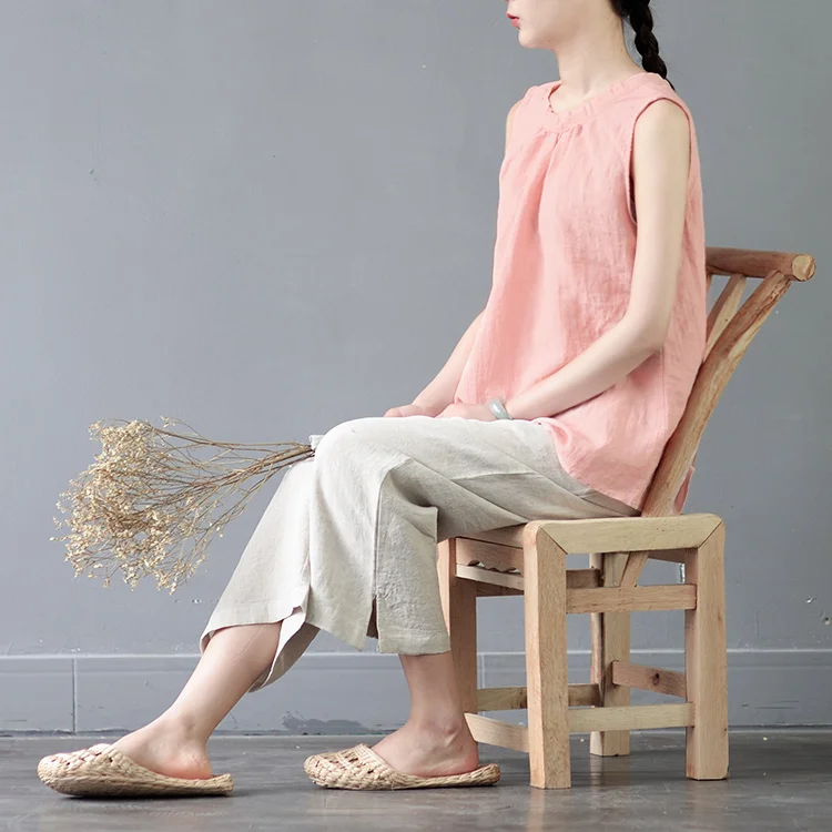 SCUWLINEN, женские летние топы, одноцветные, рами, свободные безрукавки, топы, Vestidos, повседневные женские блузки S359