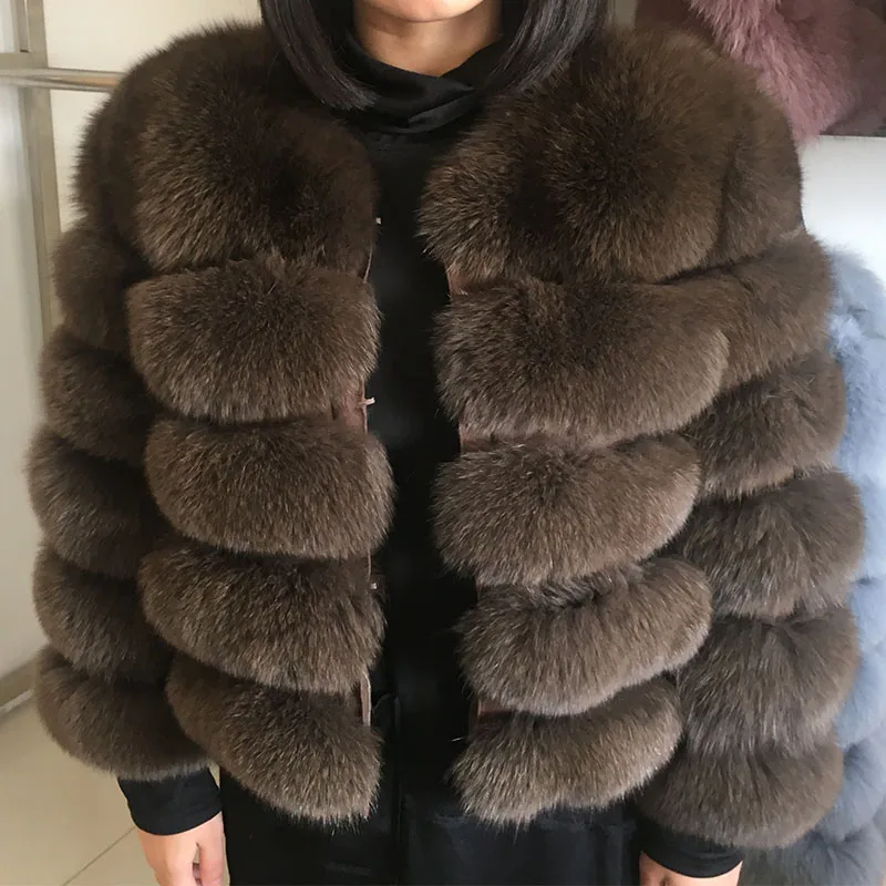 Light brown Женская шубка из натурального меха OFTBUY, утолщенная шубка из натурального меха лисы с рукавом "три четверти", зима-весна - Цвет: Light brown