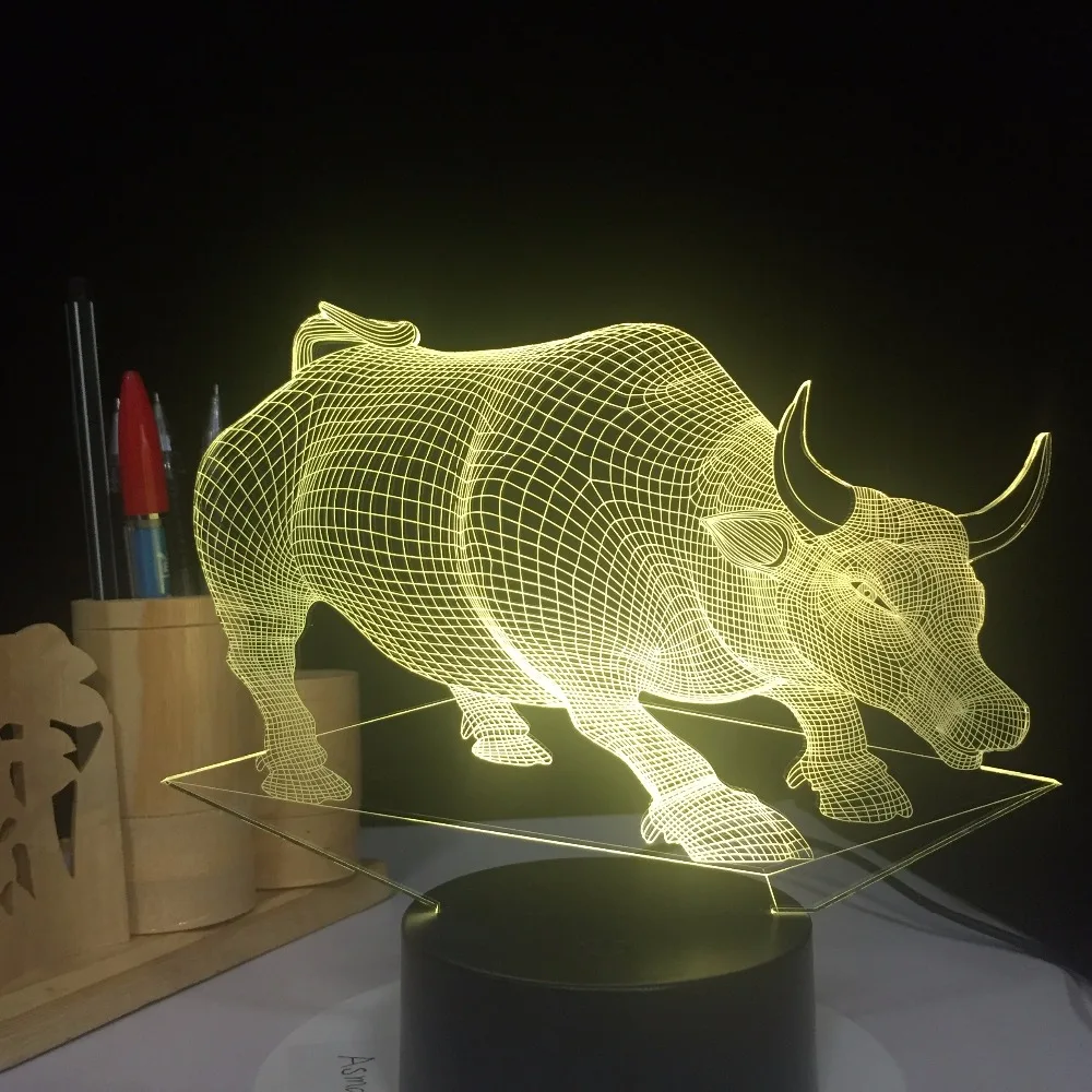 Настольная лампа с питанием от USB и бычьей коровы 3D декоративный светильник