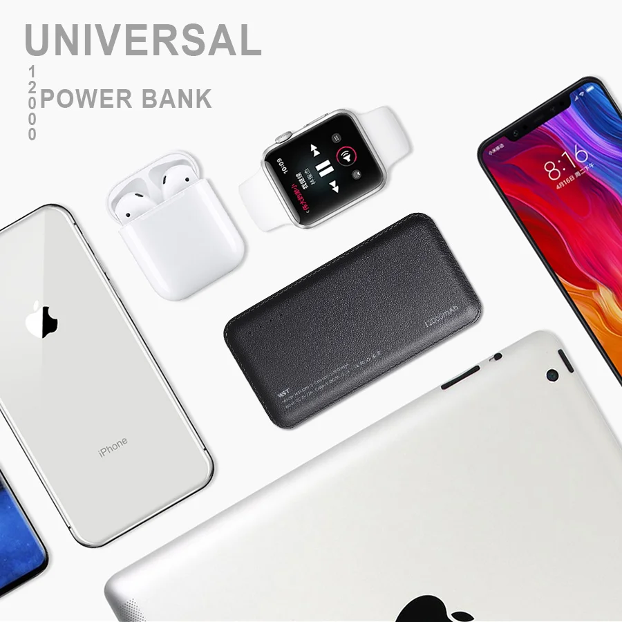 WST 12000 мАч портативный мобильный внешний аккумулятор для телефона iPhone Samsung