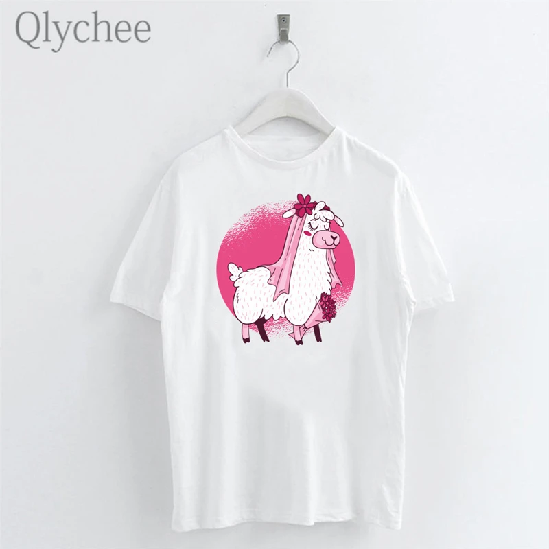 Qlychee Harajuku Beauty женские футболки с принтом альпаки топы вырезом лодочкой короткий