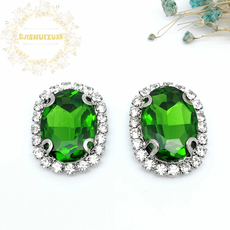 Изумруд Овальной формы стекло Кристалл пришить стразы с кристаллической пряжкой