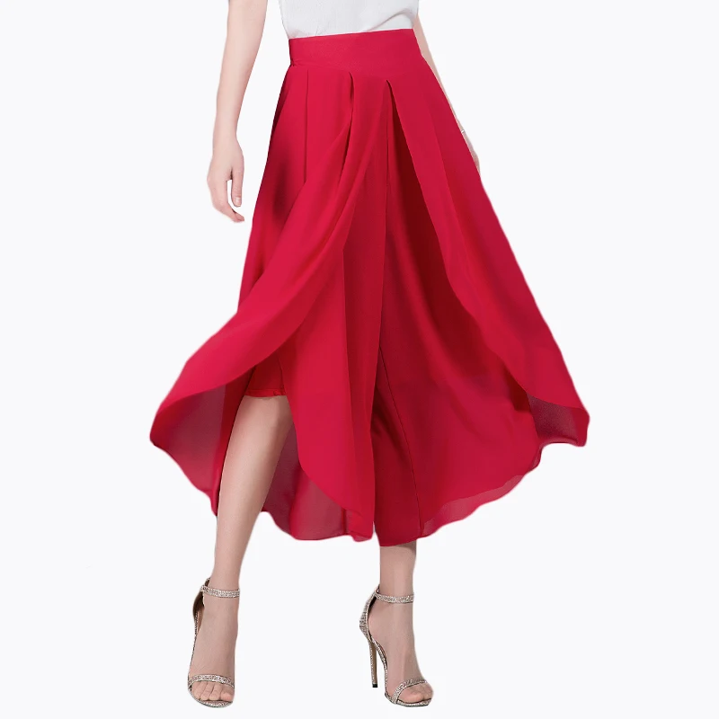 

2021 Summer Casual Chiffon Wide Leg Skirt Pants Women's Slim High Waist Skirt Pants Female Large Size Loose Pants Women Clothing