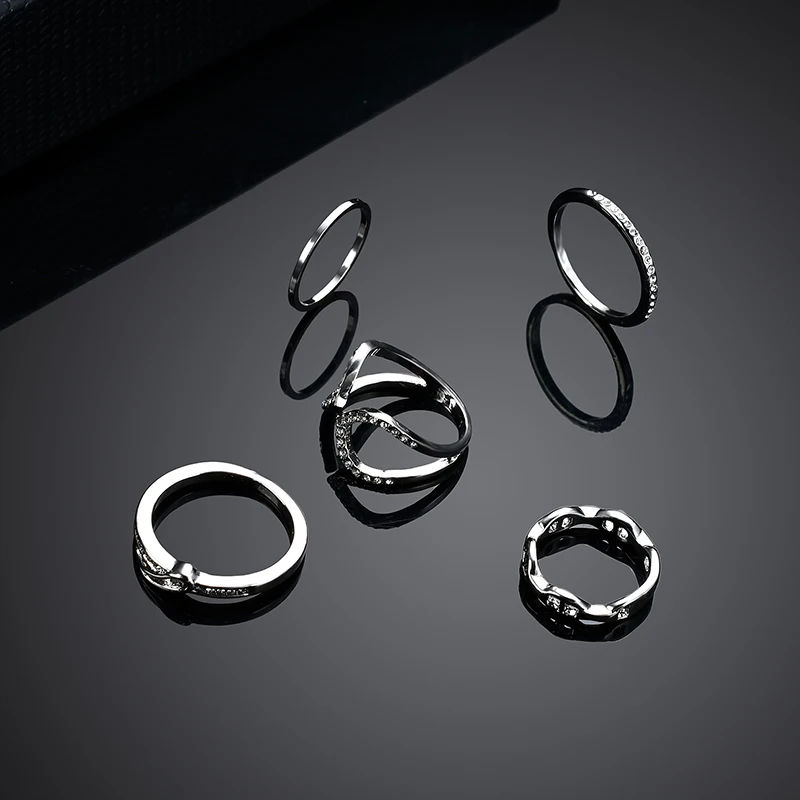 iMucci Bohemian Flower Ring Sets for Women Vintage Retro Silver Color Lotus Stone Rings Finger Jewelry 2018 New Gift | Украшения и