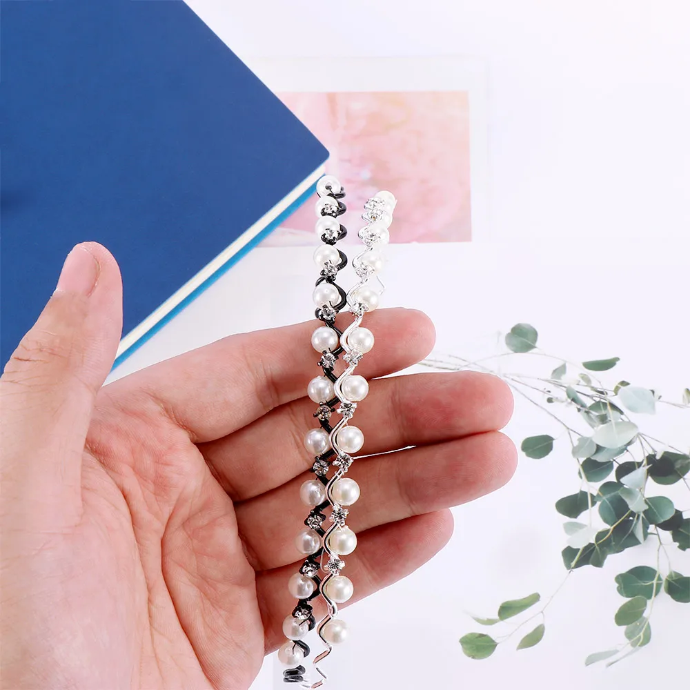 1 шт. элегантный жемчужный кристалл волнистый ободок для волос черный