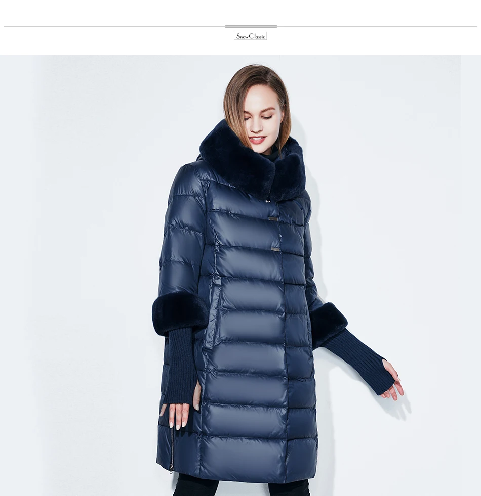 Snowclassic зимняя шляпа настоящие волосы воротник хлопок куртка пуховик мода теплая куртка XL манжеты съемный европейский стиль моды