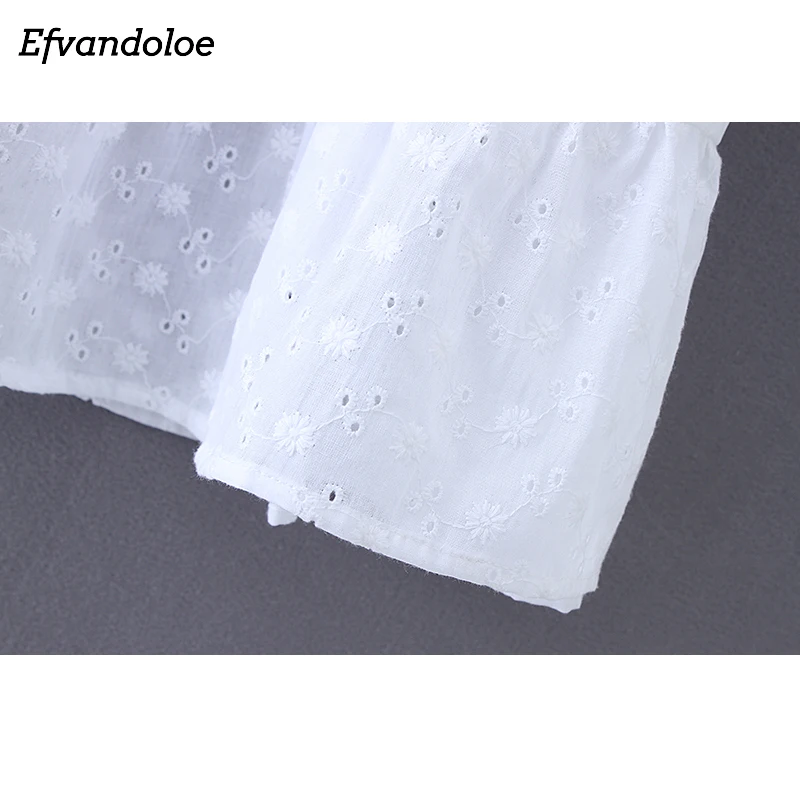 Efvandoloe/Белое платье-рубашка для женщин, лето, повседневное с вышивкой, v-образный вырез, пляжные, для работы, короткие платья, одежда, Vestidos