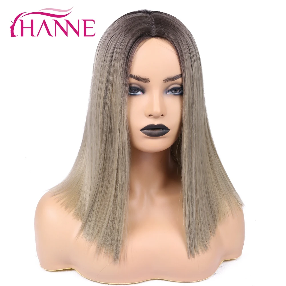 HANNE Ombre коричневый/Блонд/Розовый Средний Боб парики для женщин афро боковая часть прямой парик натуральные афро-американские синтетические волосы - Цвет: 1B 171 85