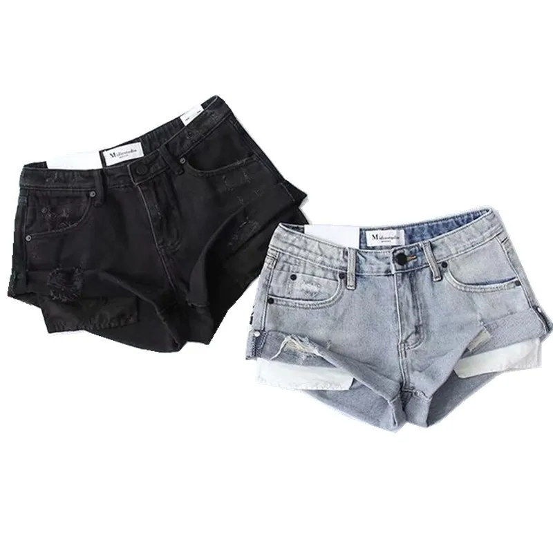 Женские джинсовые шорты Hight Street Короткие рваные с высокой талией и отворотами
