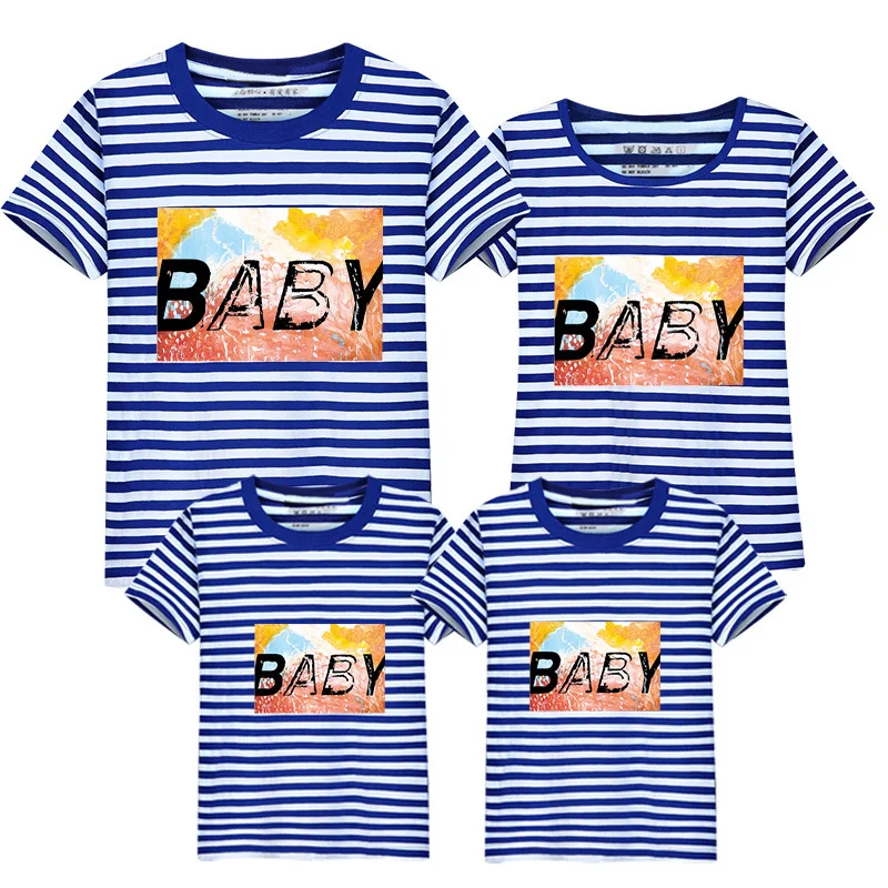 

Family Matching Outfit Summer Short Sleeve T Shirt Top Clothes Cotton Casual Letter Mother Father Son daughter Dresses LD10011