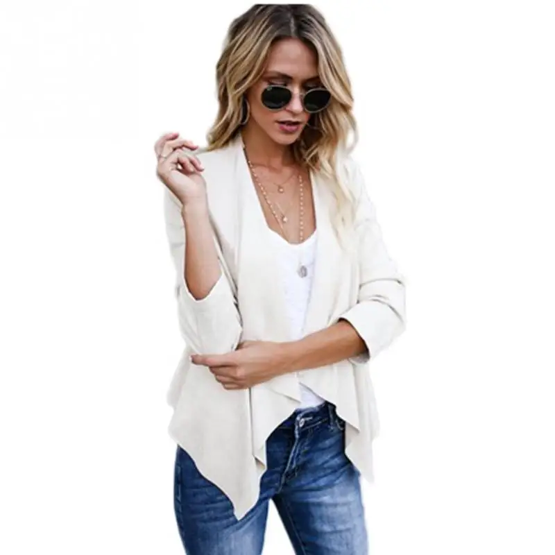 Куртка женская демисезонная из искусственной замши с длинным рукавом и отложным