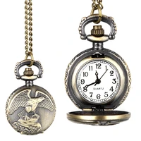 fashion men women vintage quartz pocket watch alloy antique eagle wings pattern necklace pendant chain clock gifts lxh