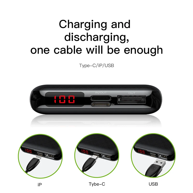 Внешний аккумулятор Baseus 10000 мАч для iPhone XS XR 5V 3A USB PD Быстрая зарядка 3 0 Powerbank Samsung Xiaomi