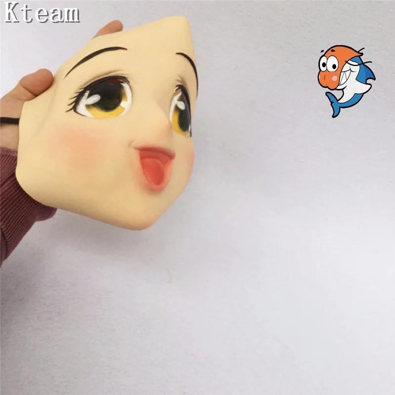 Латексная женская маска кигуруми на половину лица с шарнирными глазами