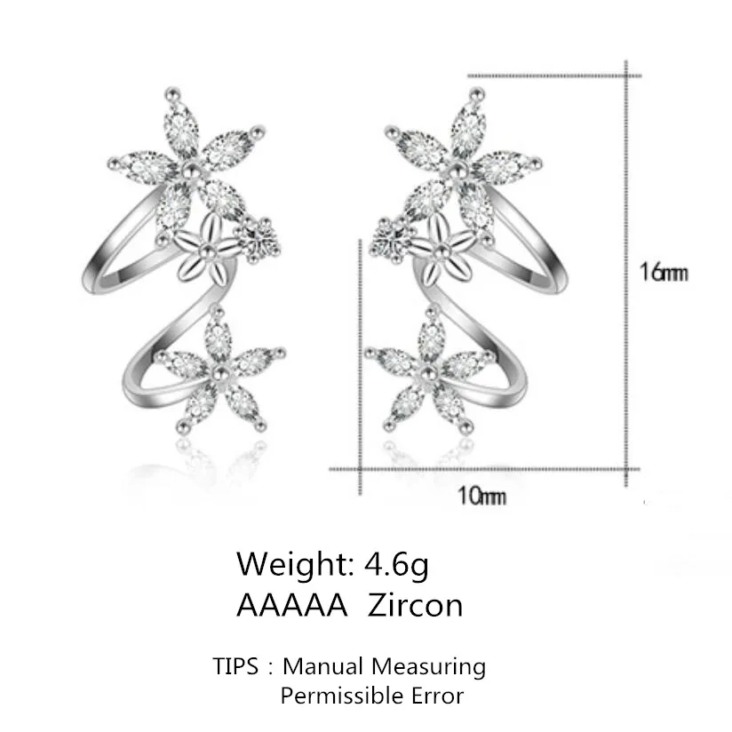 

New Butterfly Star Flower Curved Zircon Earrings For Women Trend Creative 925 Sterling Silver Jewelry Boucle D'oreille SAE110