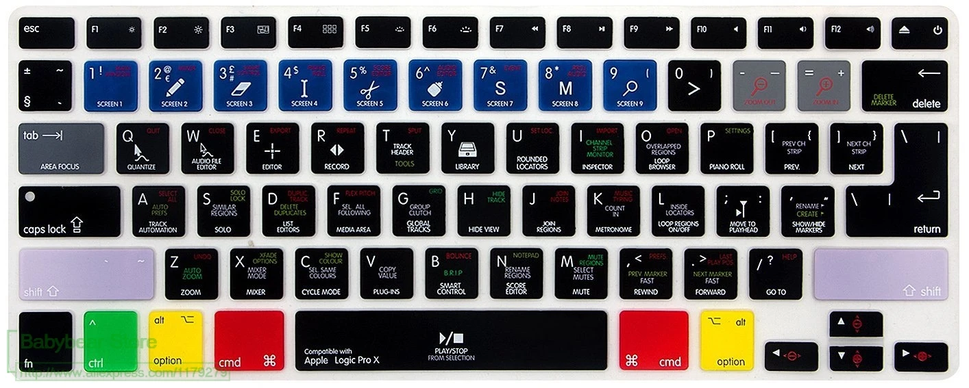 Силиконовый чехол для клавиатуры Logic Pro X функциональные клавиши быстрого доступа
