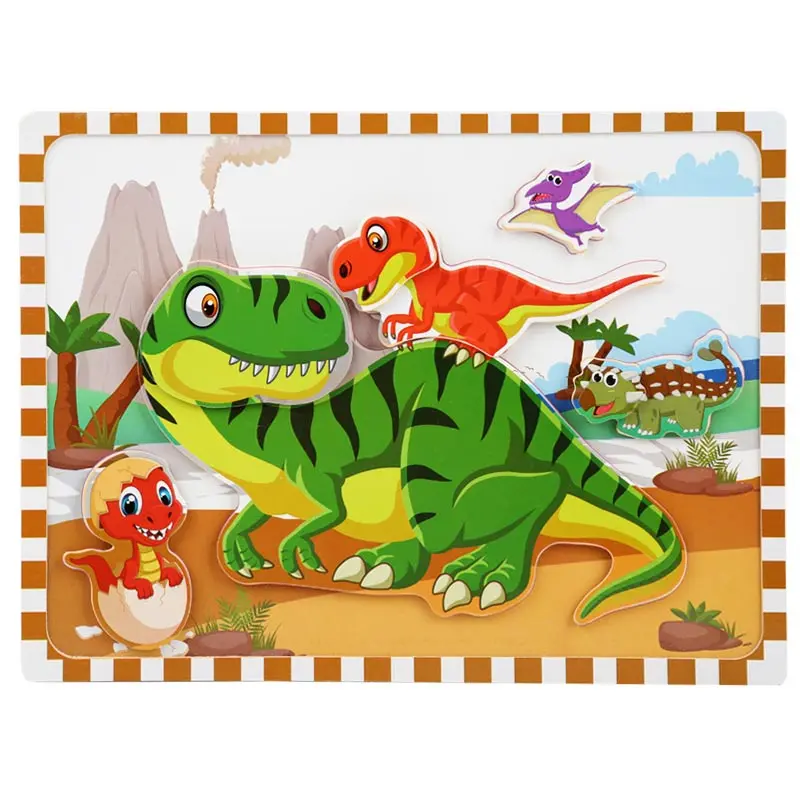 Dinosaur Logwood детская игрушечная деревянная головоломка 3D DIY обучающий пазл развивающие Животные головоломки Детские деревянные игрушки подарки для детей - Цвет: Dinosaur