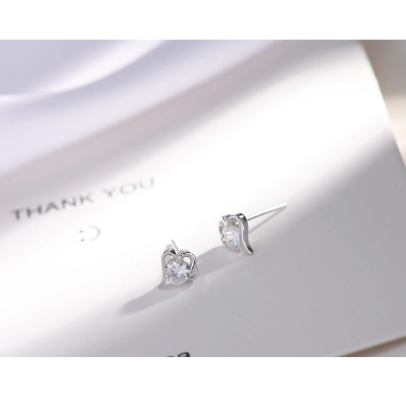 WelMag 100% 925 Sterling Silver Zircon Stud Earrings for Women Korean Hot Sale Trendy Party Heart Small Fine Jewelry | Украшения и