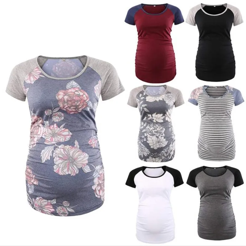 

A pack of 3 Maternity short-sleeved shirt women's baseball Crew Neck raglan sleeves side folds Pregnancy Tee