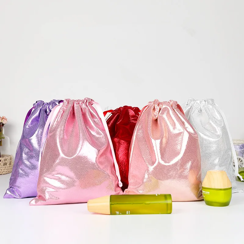 Big Size Soft PU Leather Sequin Pink Drawstring Pouch Bag /Wedding candy packing Drawstring Pouch