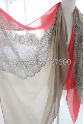 Новинка 2014 зимний шарф с градиентом кружевной принтом модная шаль Женский хиджаб