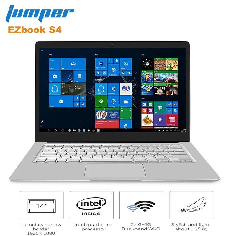 Джемпер EZbook S4 Тетрадь 14 ''Windows 10 Intel Apollo Lake N4100 4 ядра 8 GB Оперативная память 256 SSD