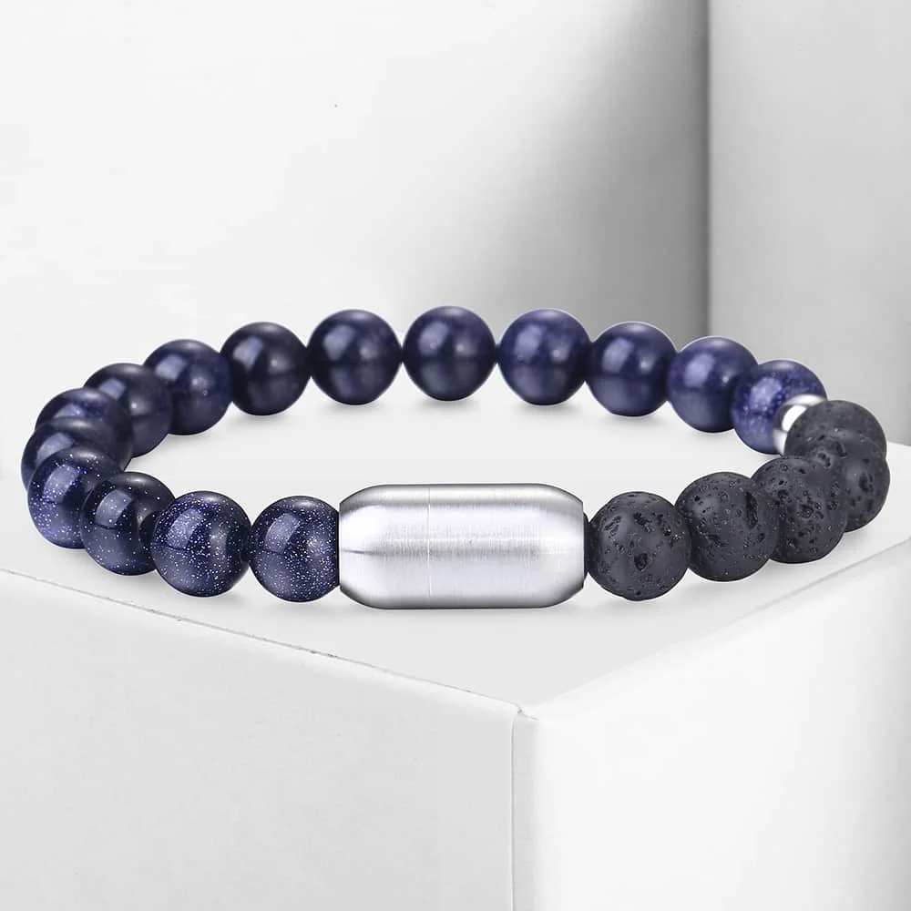 Синие Бусы из песчаника браслеты для мужчин нержавеющая сталь кубинская цепочка