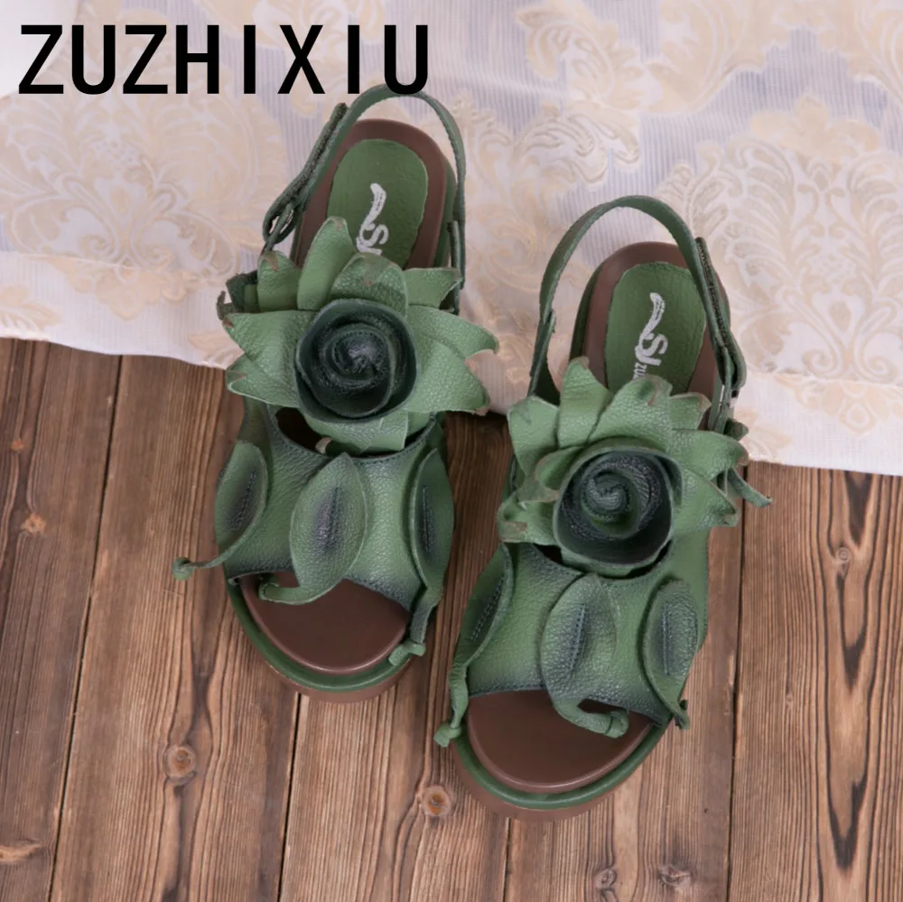 ZUZHIXIU/ г. Новые летние женские босоножки из натуральной кожи в Корейском стиле толстые нижние сандалии на высоком каблуке