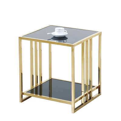 B 50x50x50H cm Маленький квадратный журнальный столик из нержавеющей стали с стеклянной столешницей, современный простой журнальный столик, гостиная, диван, боковой шкаф, прикроватная панель - Цвет: B 50x50x50H cm