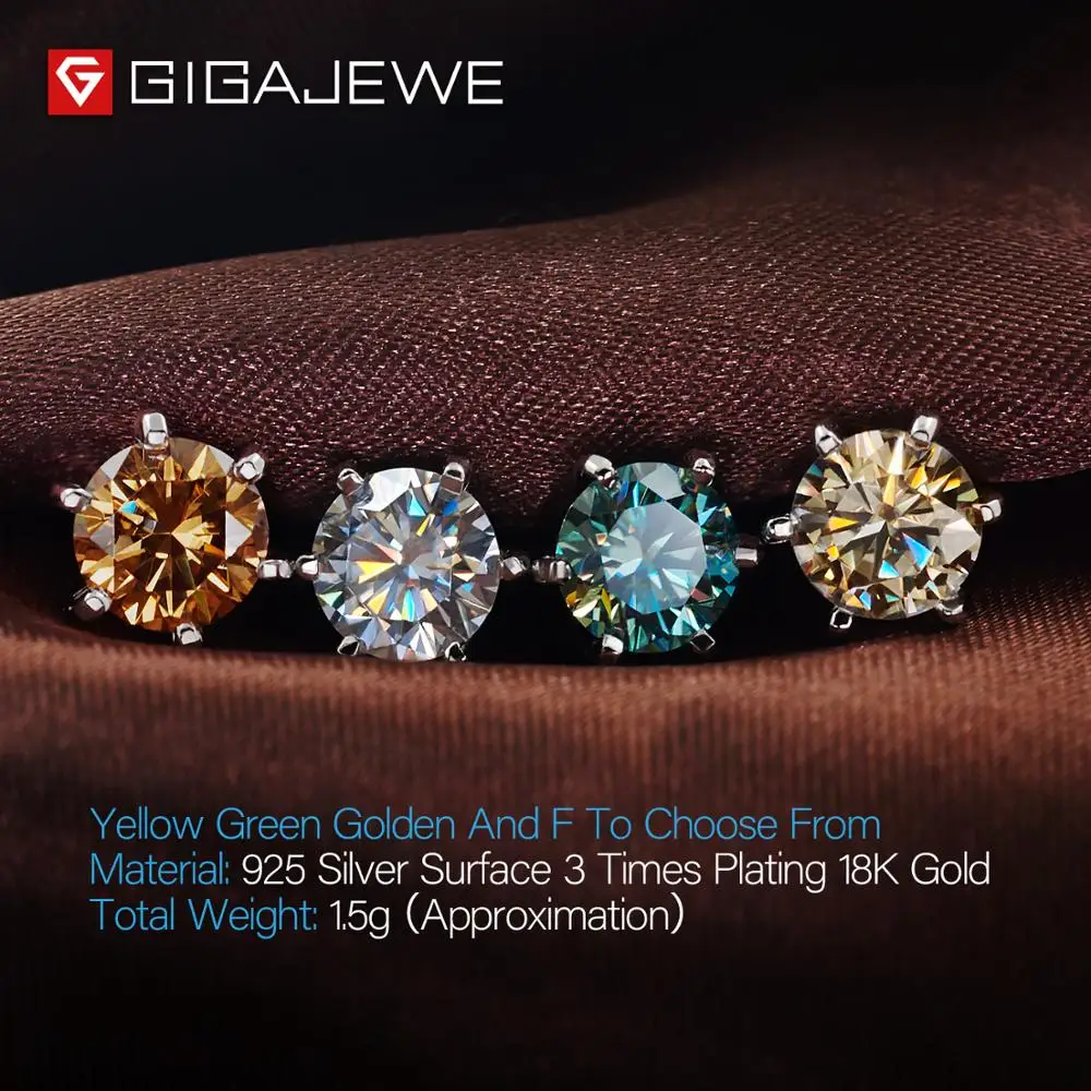 GIGAJEWE EF VVS1 Круглый вырез всего 2.0ct Алмазный тест прошел Moissanite 18K Позолоченные 925